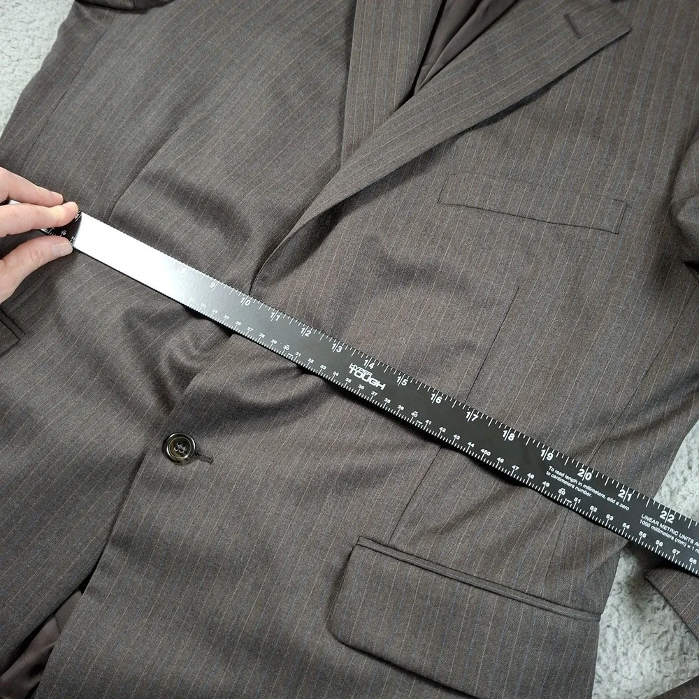 Hickey Freeman Mens 46R Suit 39x28 Brown Grey Blue Pinstripe 2pc Wool USA